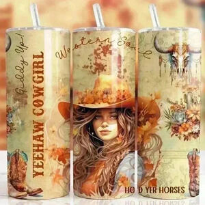 Country girl western theme 20 0z tumbler  with straw and cleaner